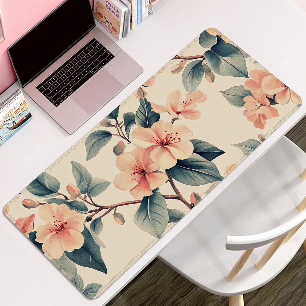 Floral Mouse Pad Desk Mat Peach Blossoms Large Computer Mouse Pads