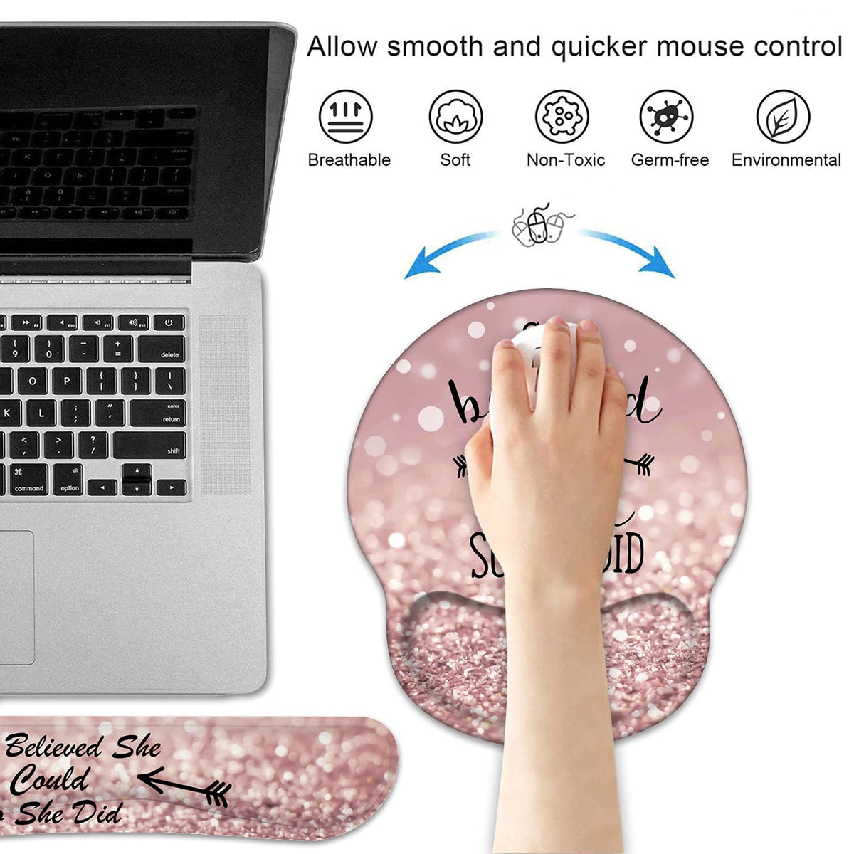 Keyboard Wrist Rest and Mouse Pad Wrist Support, She Believed She Could So She Did Inspirational