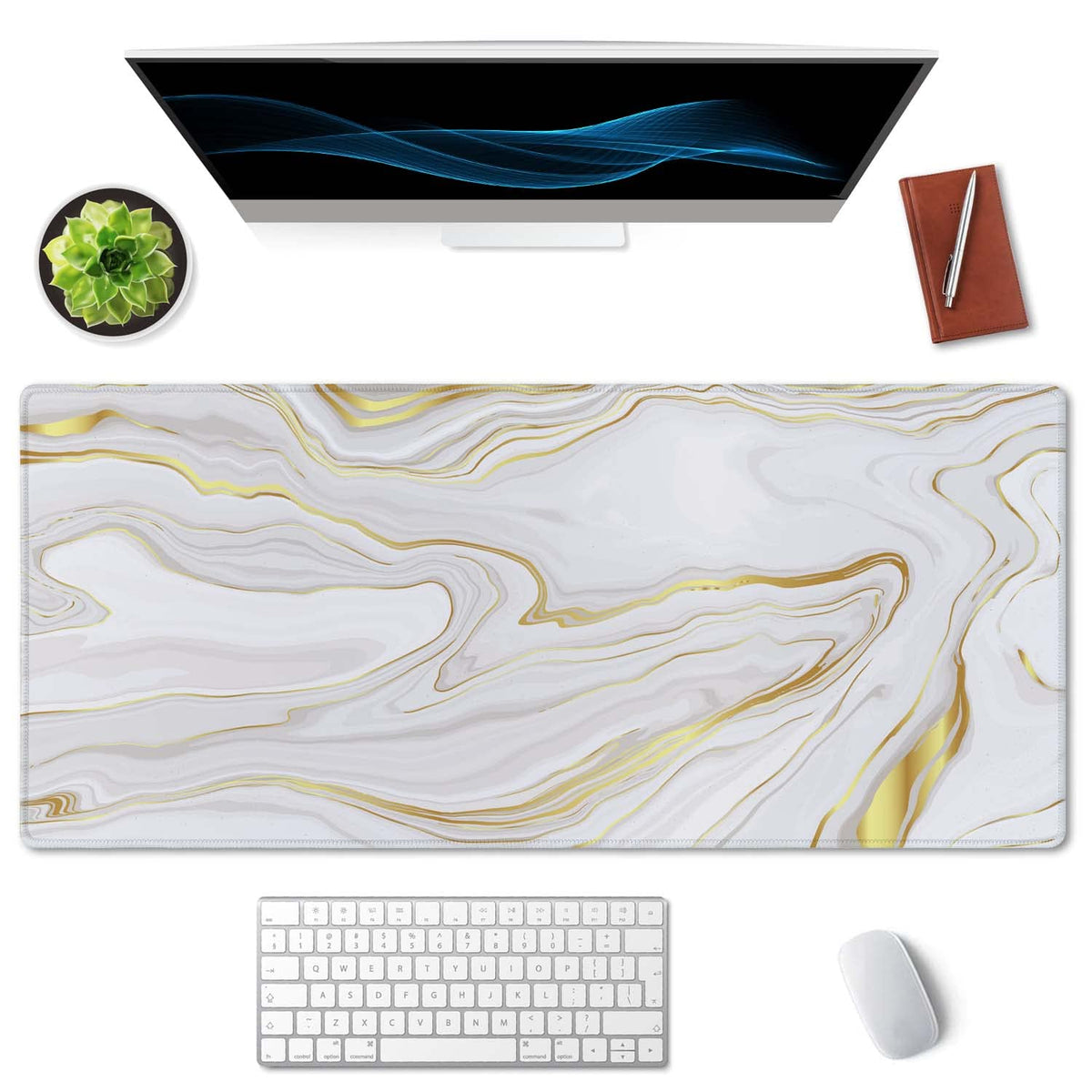 SSOIU White Gold Marble Desk Mat, Desk Pad, Large Mousepad, Large Mouse Pad 35.5" x 15.7" XXL