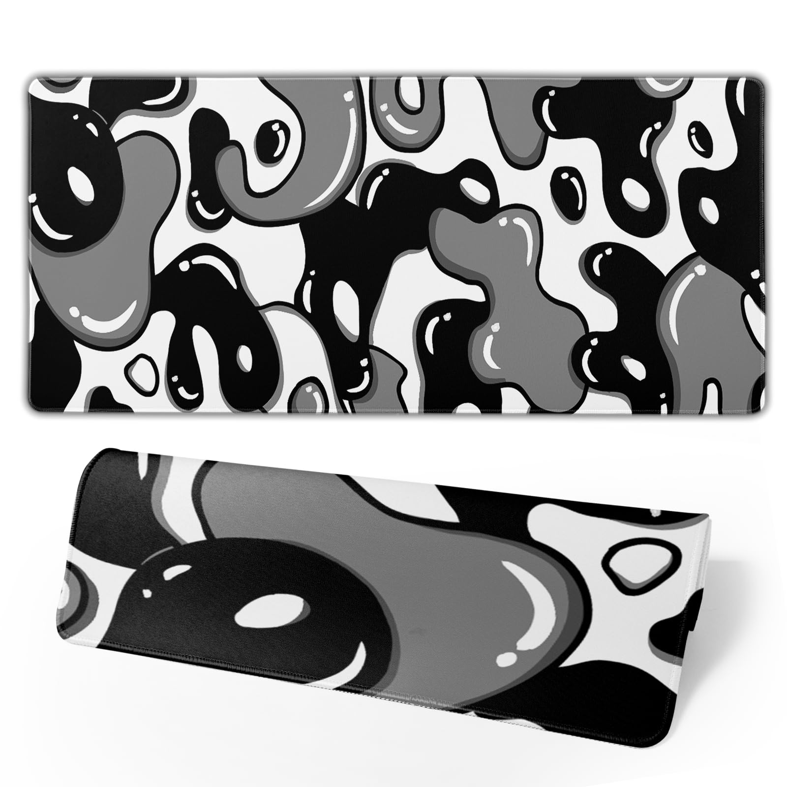 Black White Geometric Japanese Mouse Pad Desk Mat 35.4" x 15.7" Abstract Extended Large Gaming