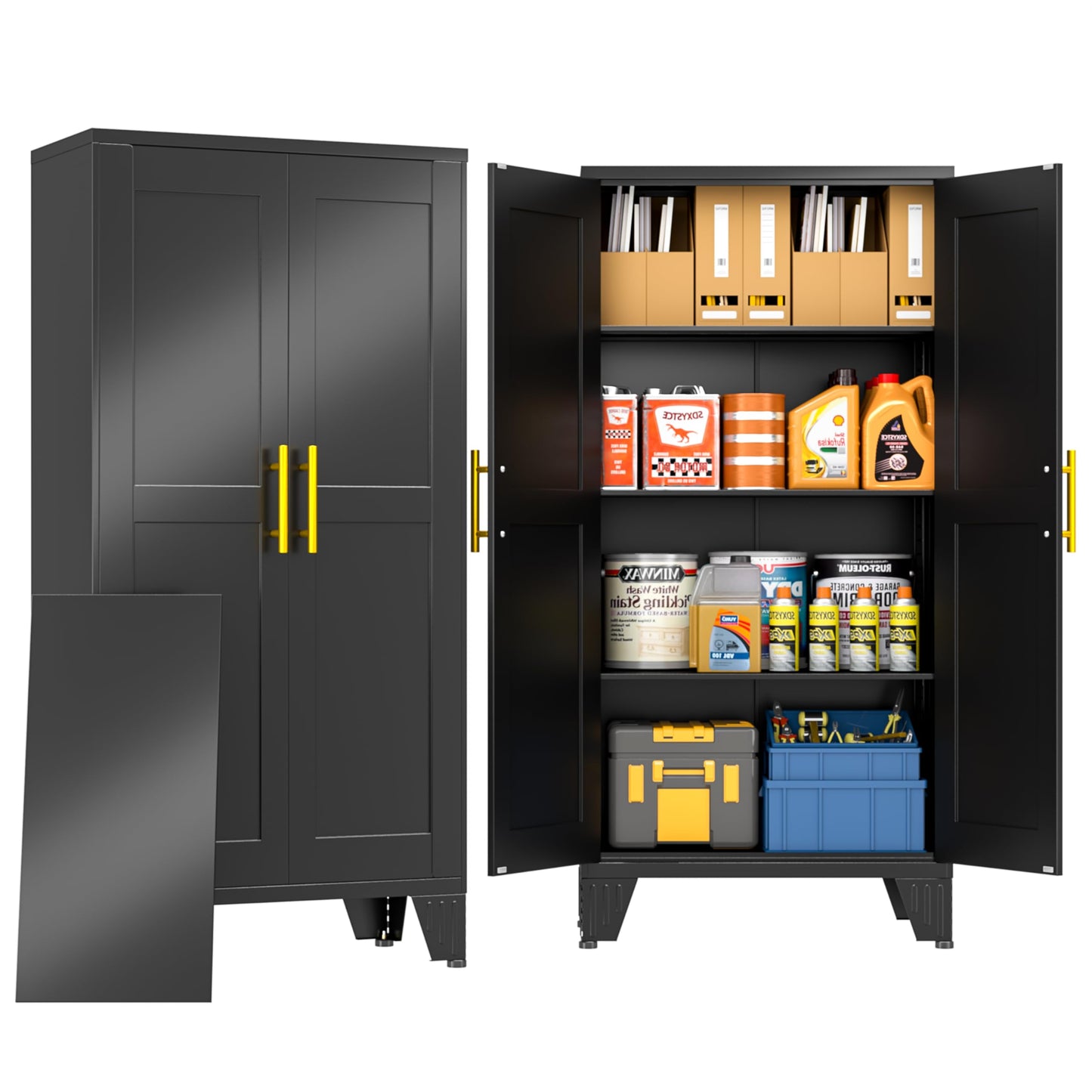 PAOFIN Metal Storage Cabinet with 2 Doors and 3 Adjustable Shelves, Metal Garage Storage Cabinets