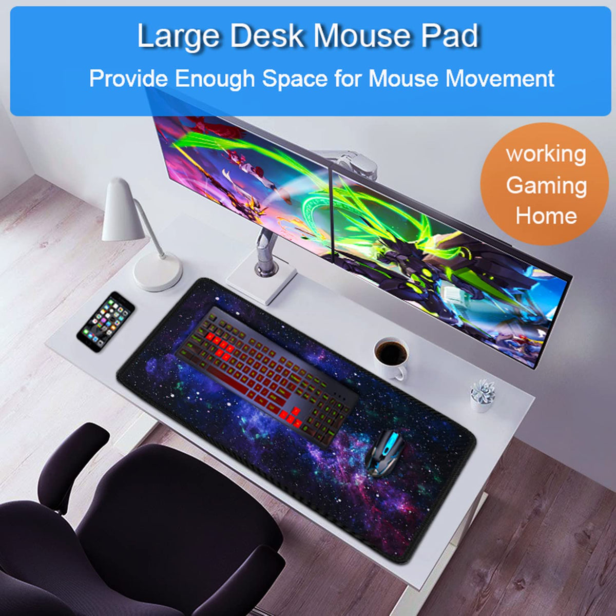 Large Mouse Pad, 31.5x15.7 inch Large Gaming Extended Computer Keyboard Mouse Mat, Water Resist