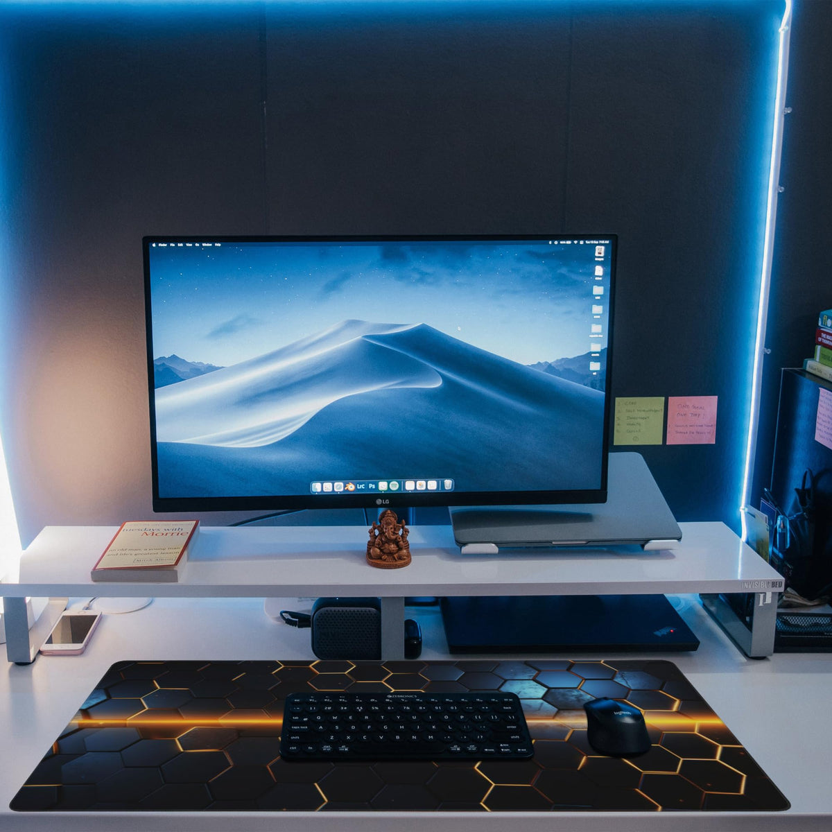 Eflxamz Large Gaming Mouse Pad,Golden Lines Honeycomb Technology Desk Mat,Honeycomb Technology Desk