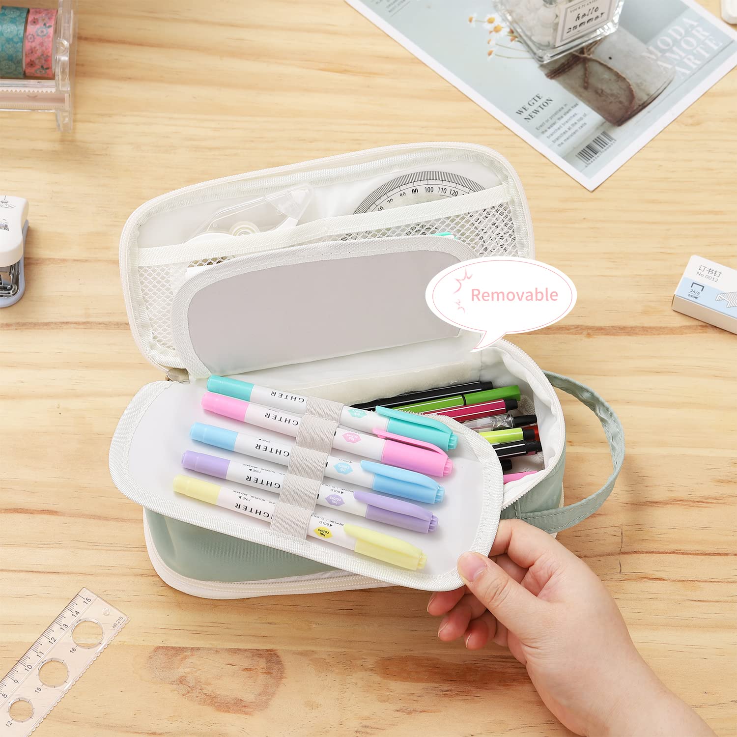 Dugio Large Pencil Case Organizer Big Pencil Bag for Girls Teens Green