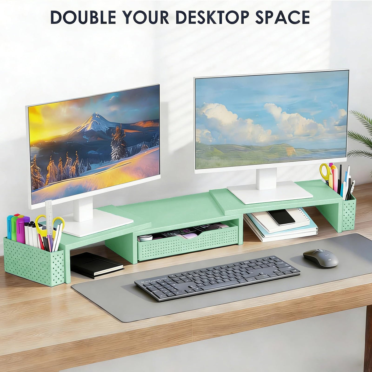 Spacrea Dual Monitor Stand Riser with Drawer and 2 Pen Holders