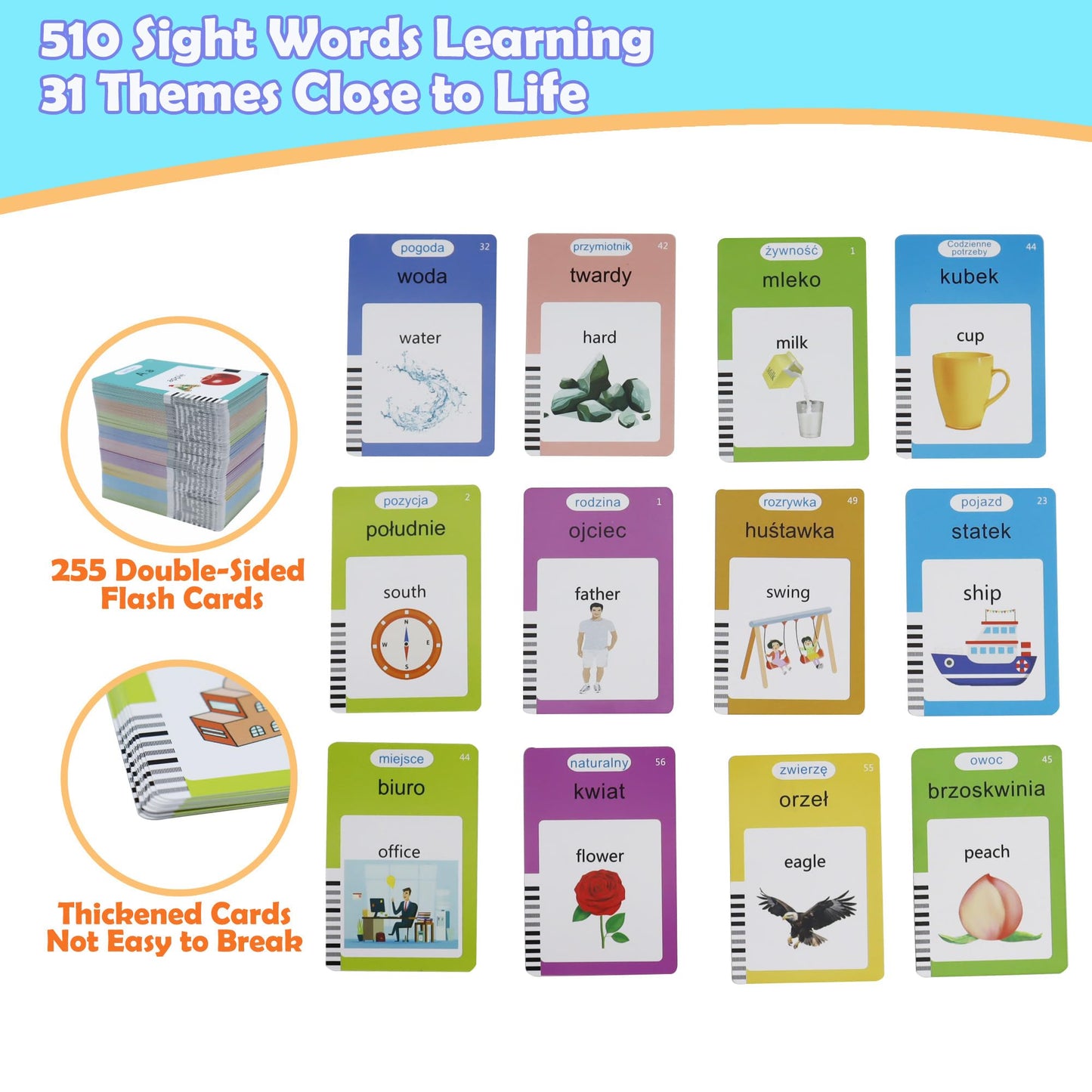 MAYAPHILOS 510 Sight Words Polish and English Talking Flash Cards