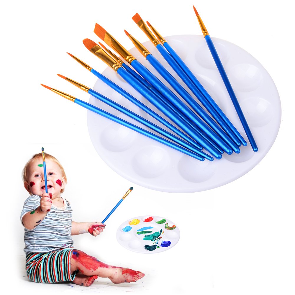 Hulameda 50Pcs Nylon Hair Paint Brushes with 12Pcs Paint Pallets