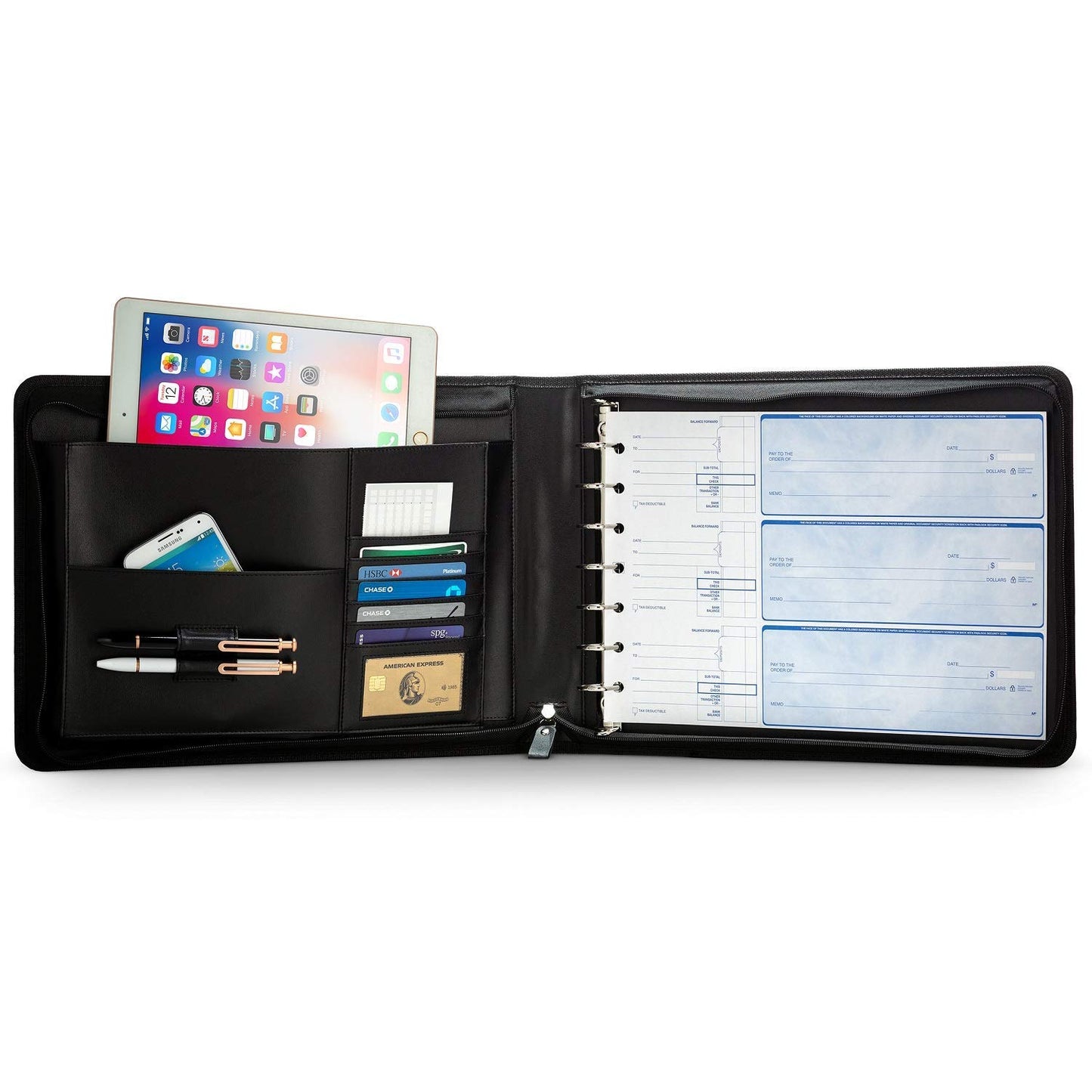 Inkline 7 Ring Check Binder Portfolio -Professional PU Leather Binder with Zippered Closure -500