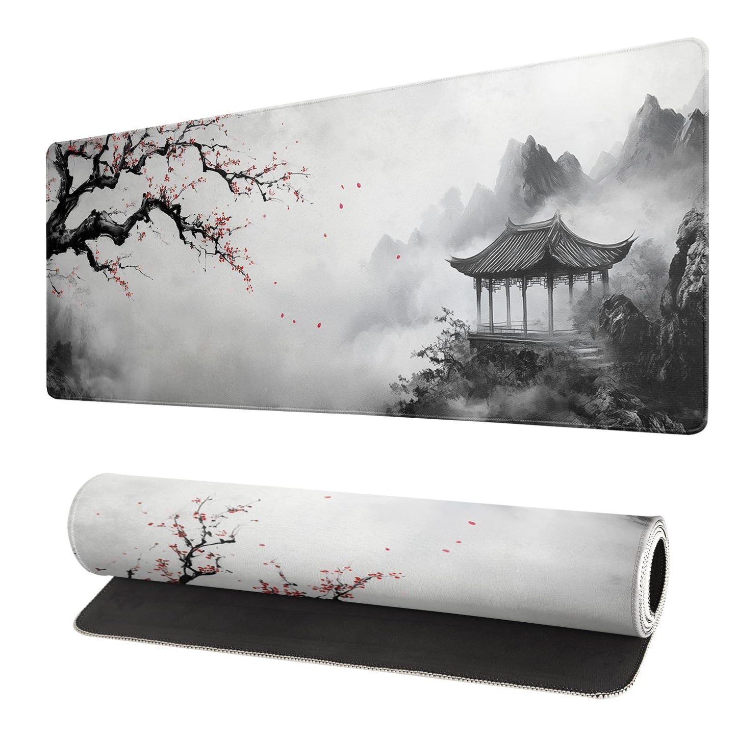 Watercolor Cherry Blossom Mouse Pad 31.5x11.8 Inch Full Desk Japanese Mousepad Large Non-Slip