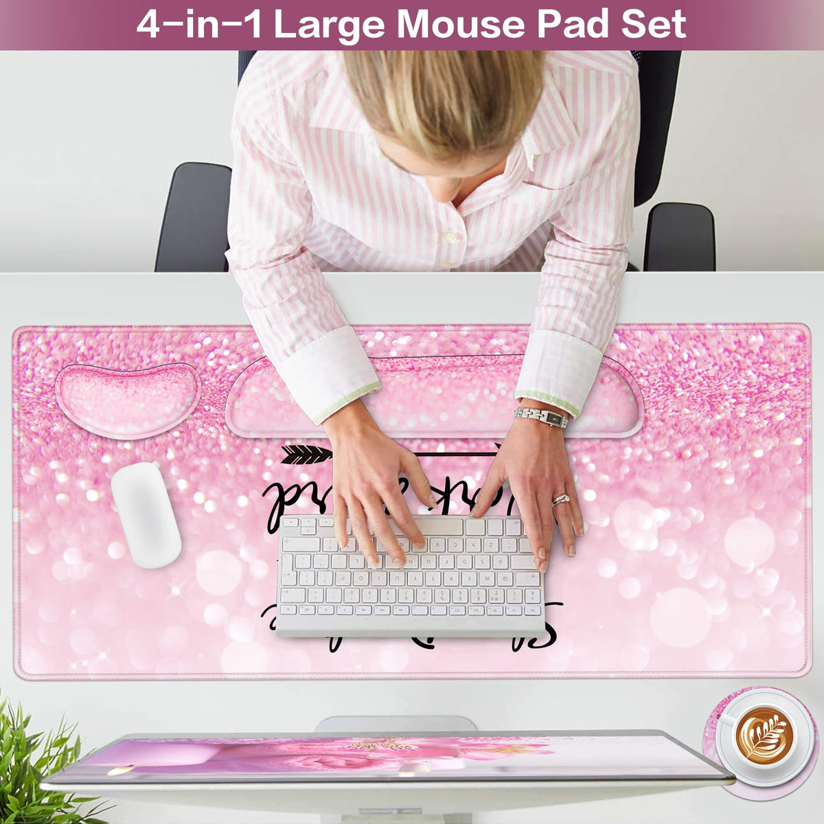 QOMOLAMA Mousepad Pink, Mouse Pad with Wrist Rest, 4-in-1