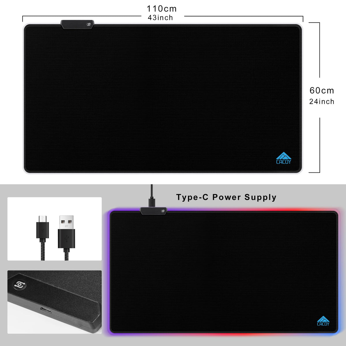 Cacoy 43"x24" RGB Large Gaming Mouse Pad, LED Extended Desk Mousepad, Black