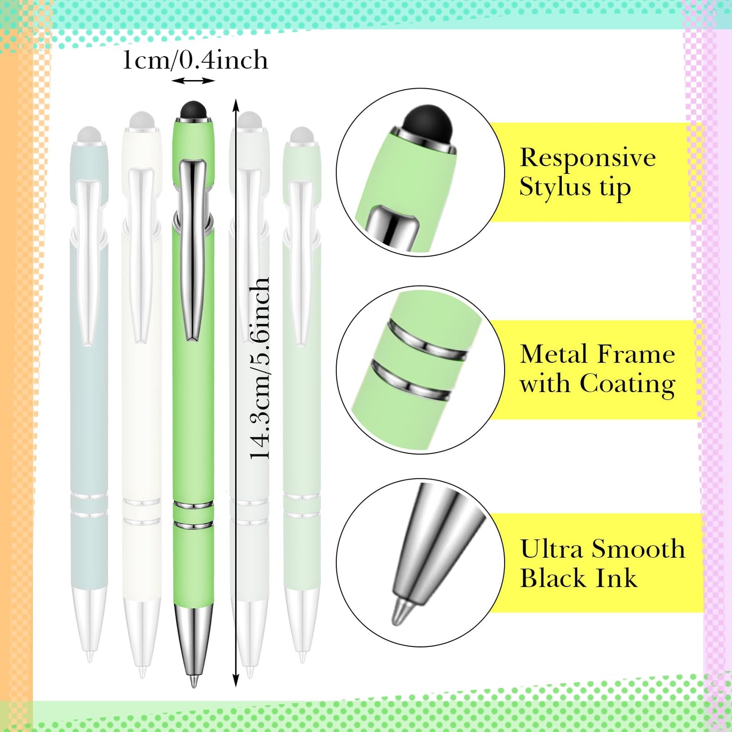 Zonon 38 Pcs Stylus Ballpoint Pens, Metal Rubberized Grip, Charming Colors