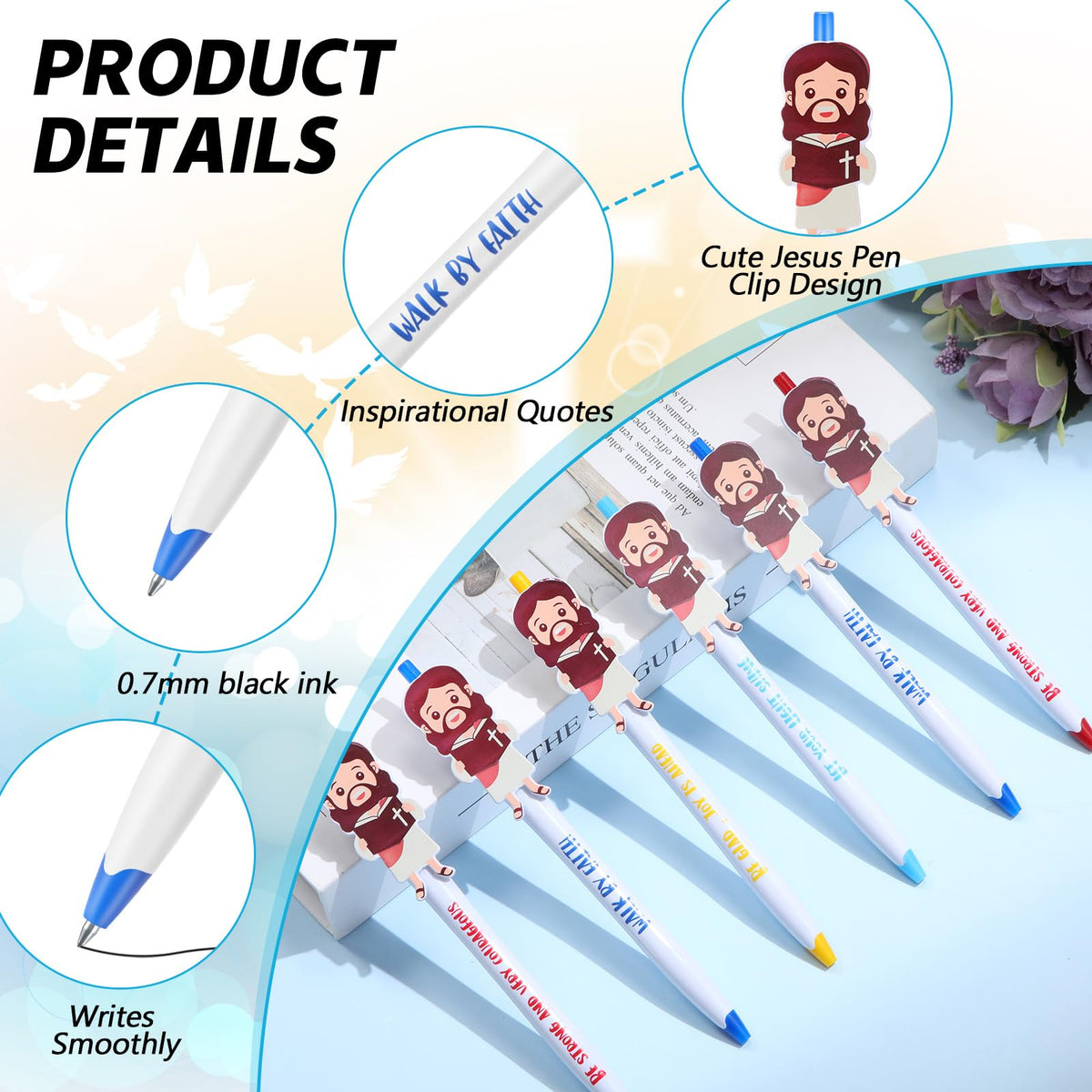 CroBlissful 48 Pcs Christian Jesus Pens for Kids, Back to School Supplies
