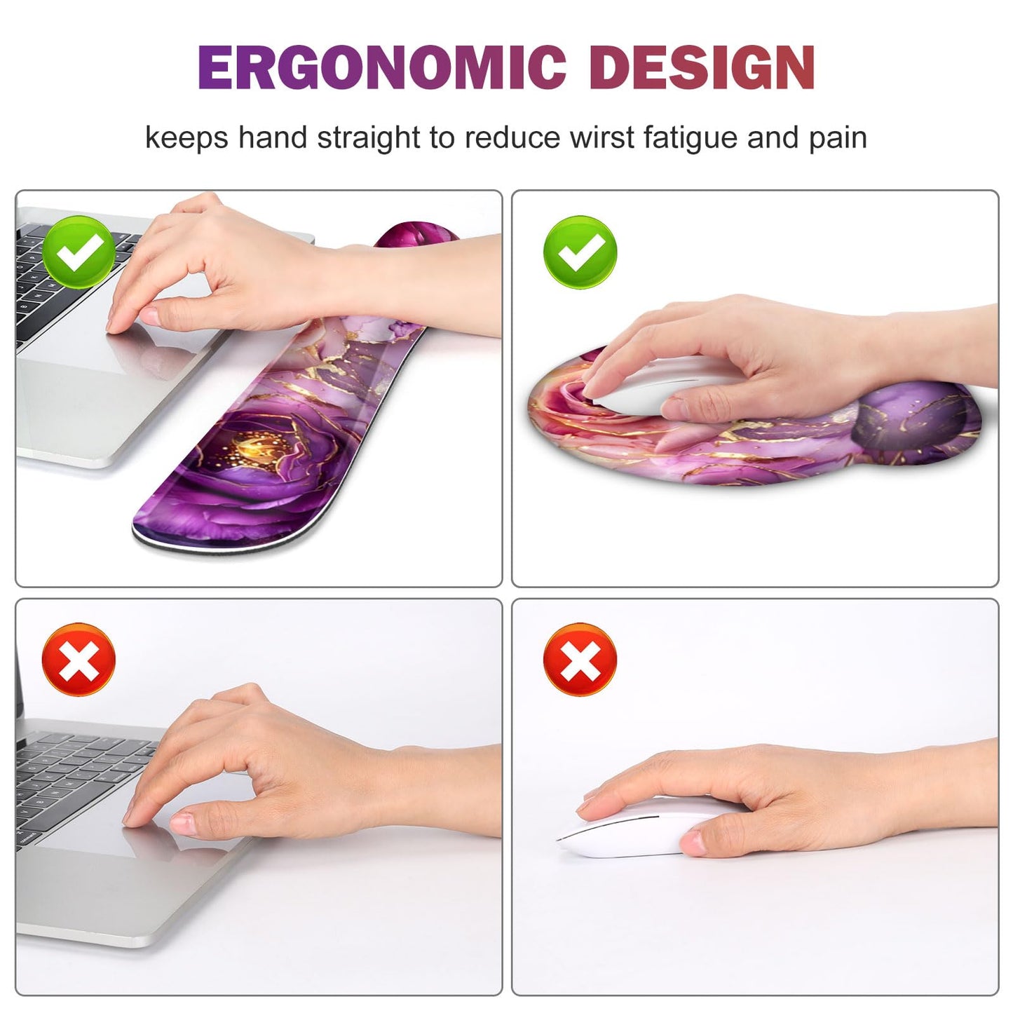 Gaming Mouse Pad Large Desk Mat, Cute Purple Marble Rose Desk Pad Protector