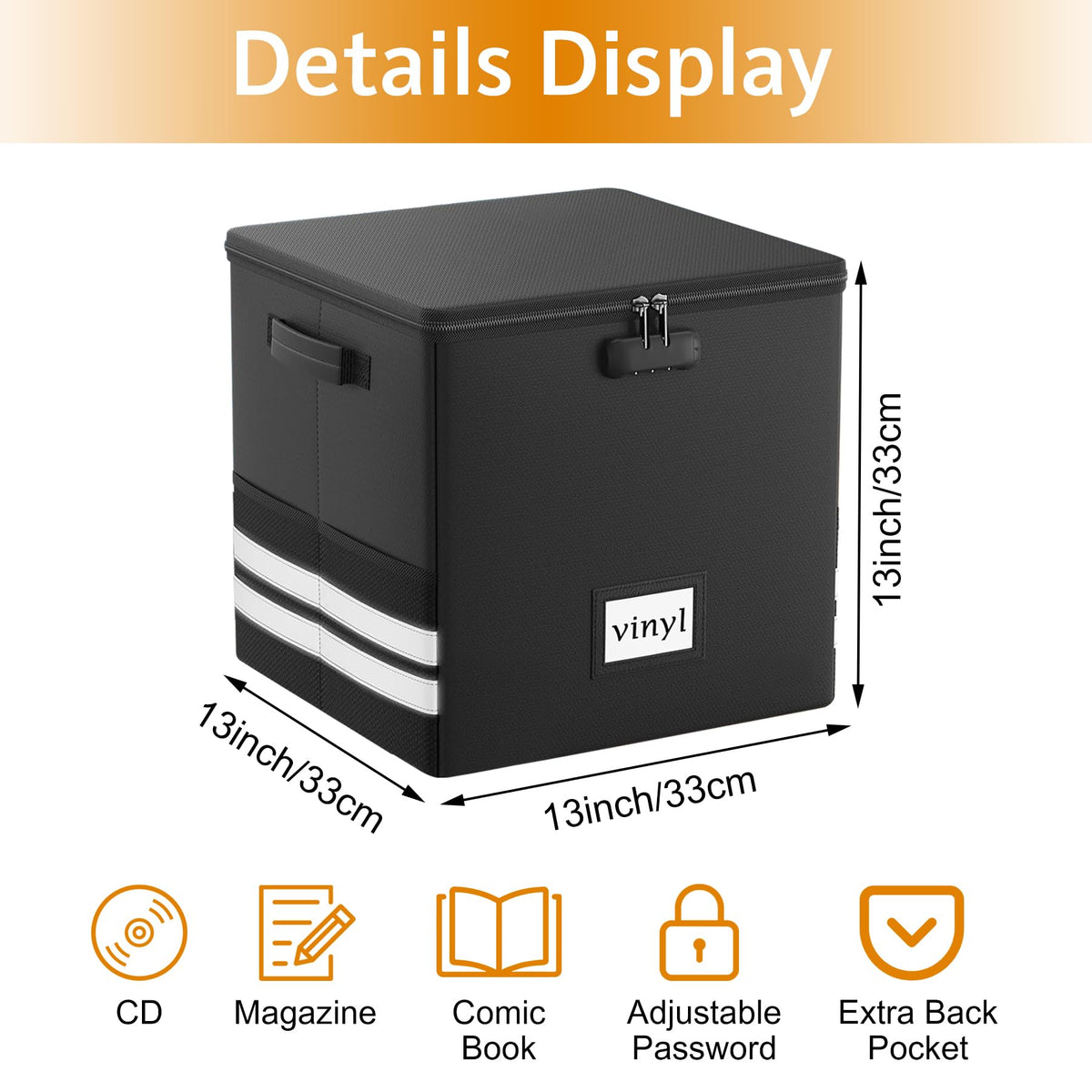 onvvippiv Large Vinyl Record Storage Box Fireproof Waterproof with Lock