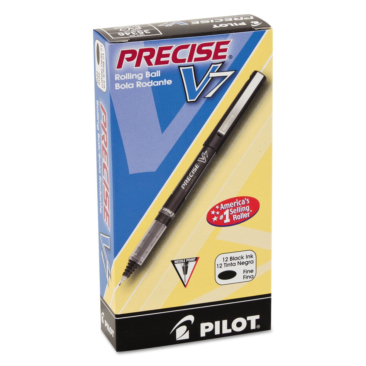 PILOT Precise V7 Stick Liquid Ink Rolling Ball Stick Pens, Fine Point (0.7mm) Black Ink, 12-Pack