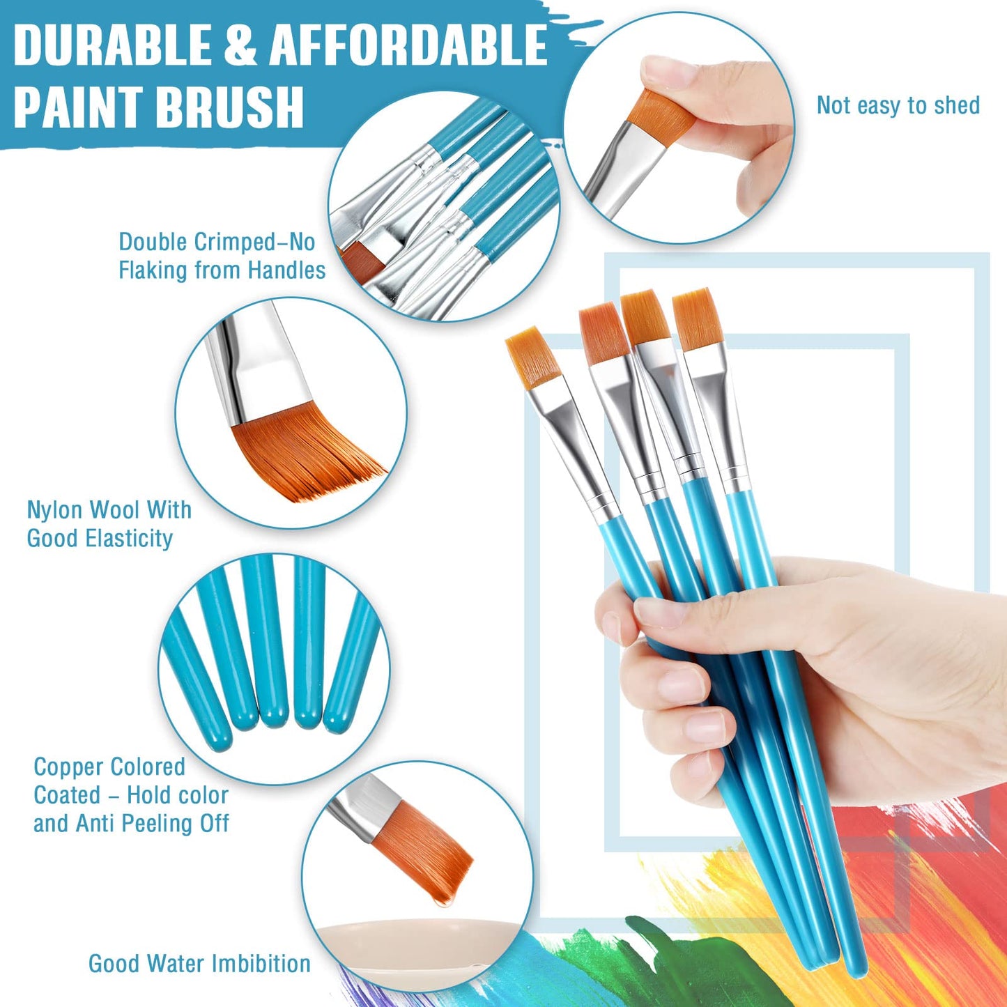 Zonon 20 Pcs Flat Paint Brushes Acrylic Painting Craft Accessories Classroom Prizes Gifts Small