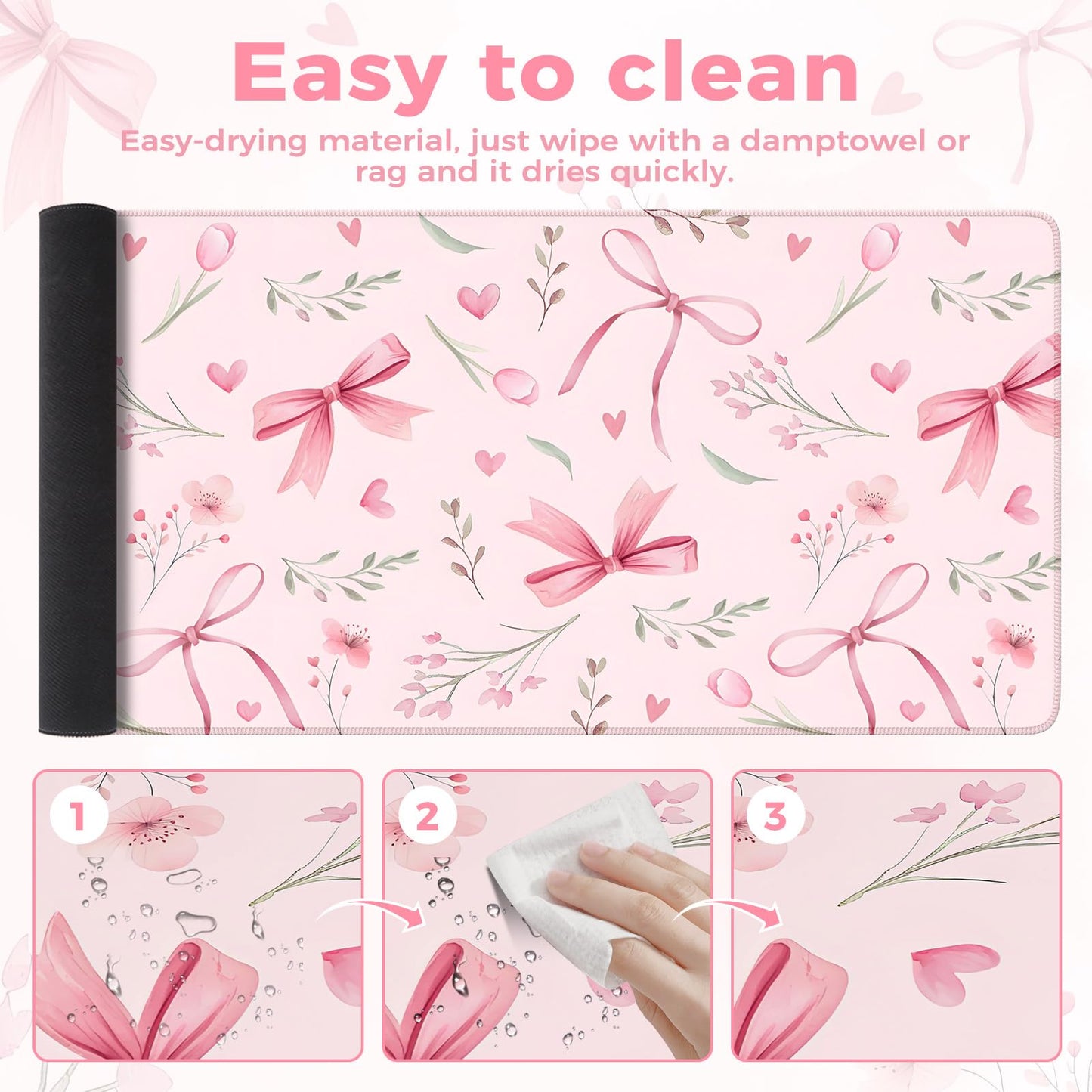 iCasso Pink Desk Mat,Cute Desk Pad for Women