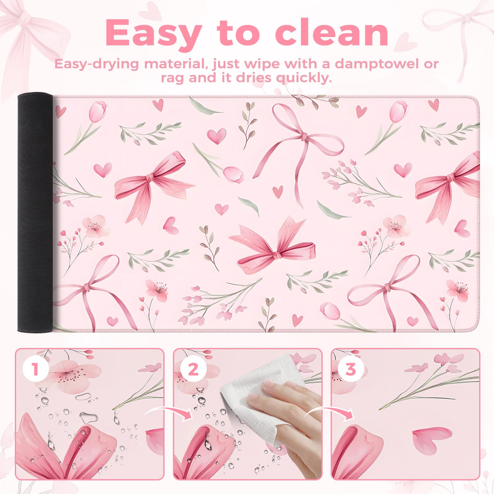iCasso Pink Desk Mat,Cute Desk Pad for Women