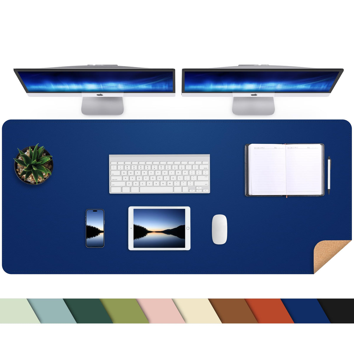 AFIING Leather Desk Pad Protector, Large Desk Mat with Natural Cork & PU Leather, Mouse Pad