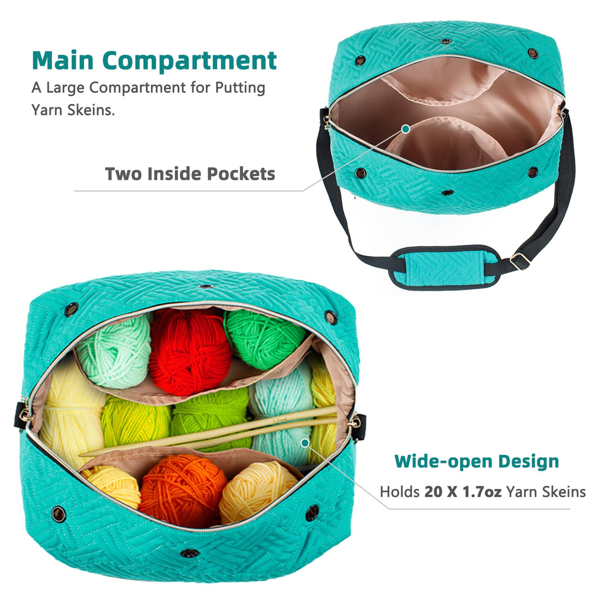 MYBAGZING Crochet Bag Organizer,Knitting Bag for Yarn Storage&Crochet Hooks