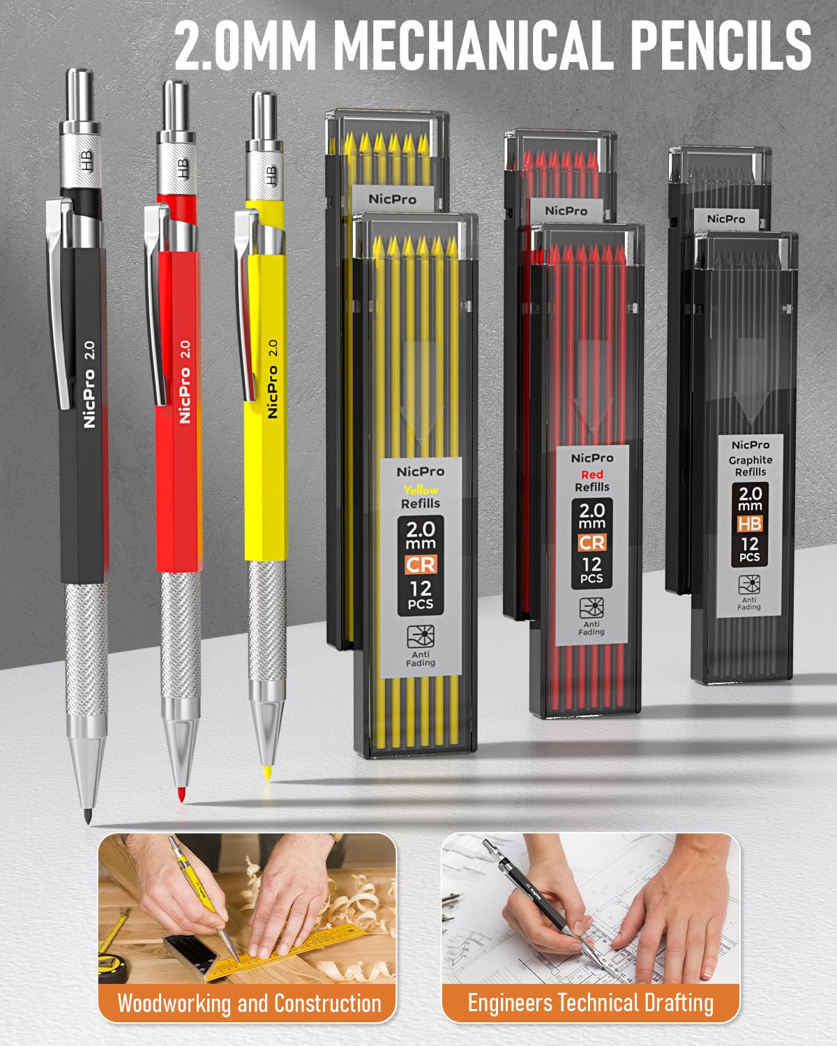 Nicpro 31 Pack Carpenter Pencil Set with Sharpener, Canvas Case
