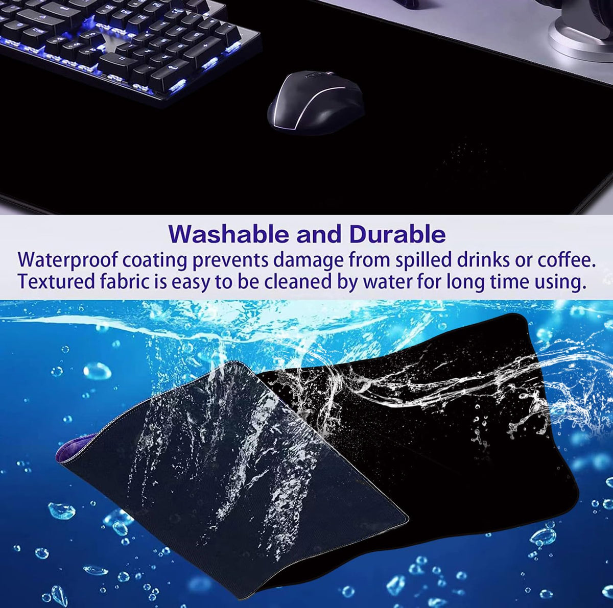 Large Black Computer Mouse Pad, Office Non Slip Gaming Desktop Keyboard Pad
