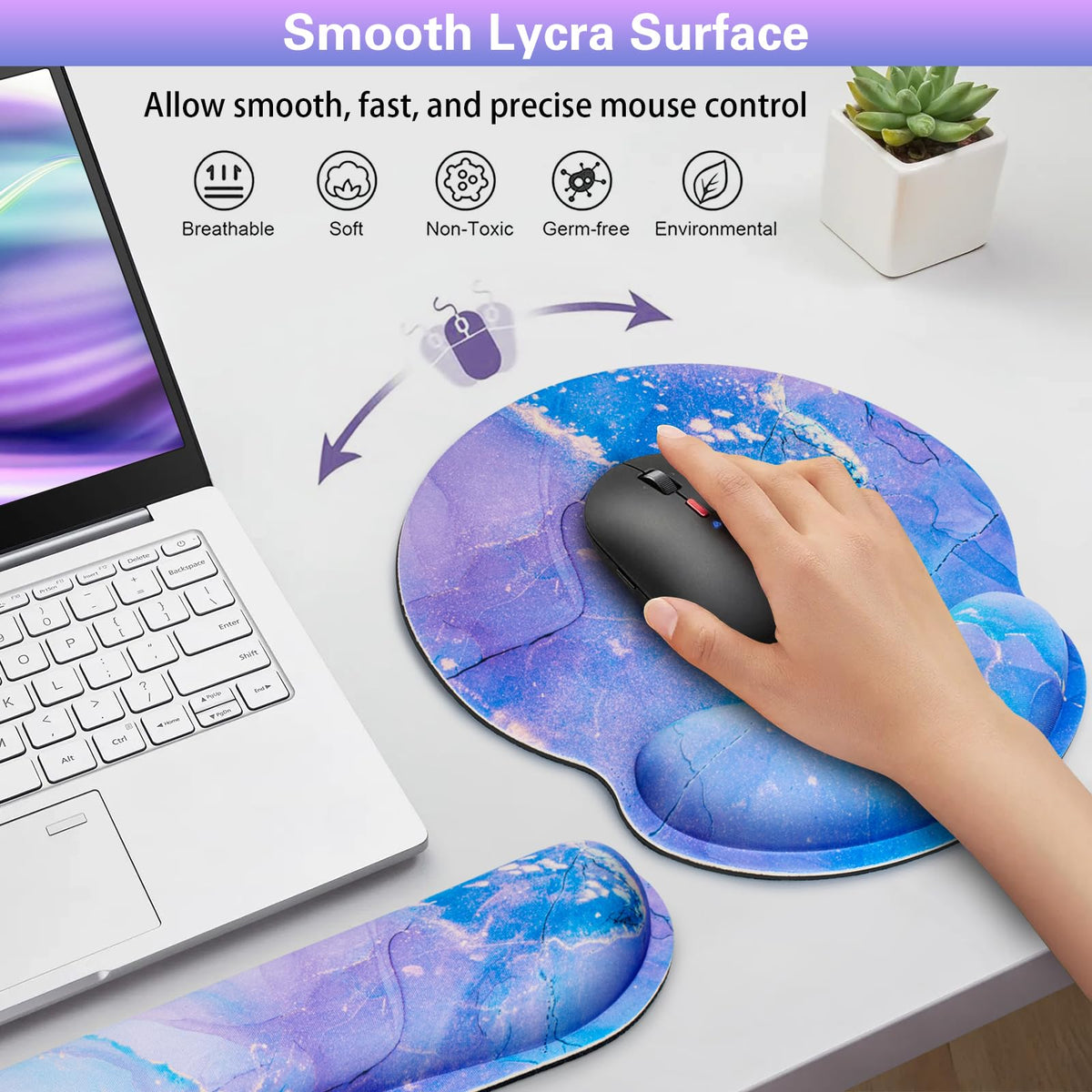 Mouse Pad Purple, Mouse Pad with Wrist Rest Set, 3-in-1