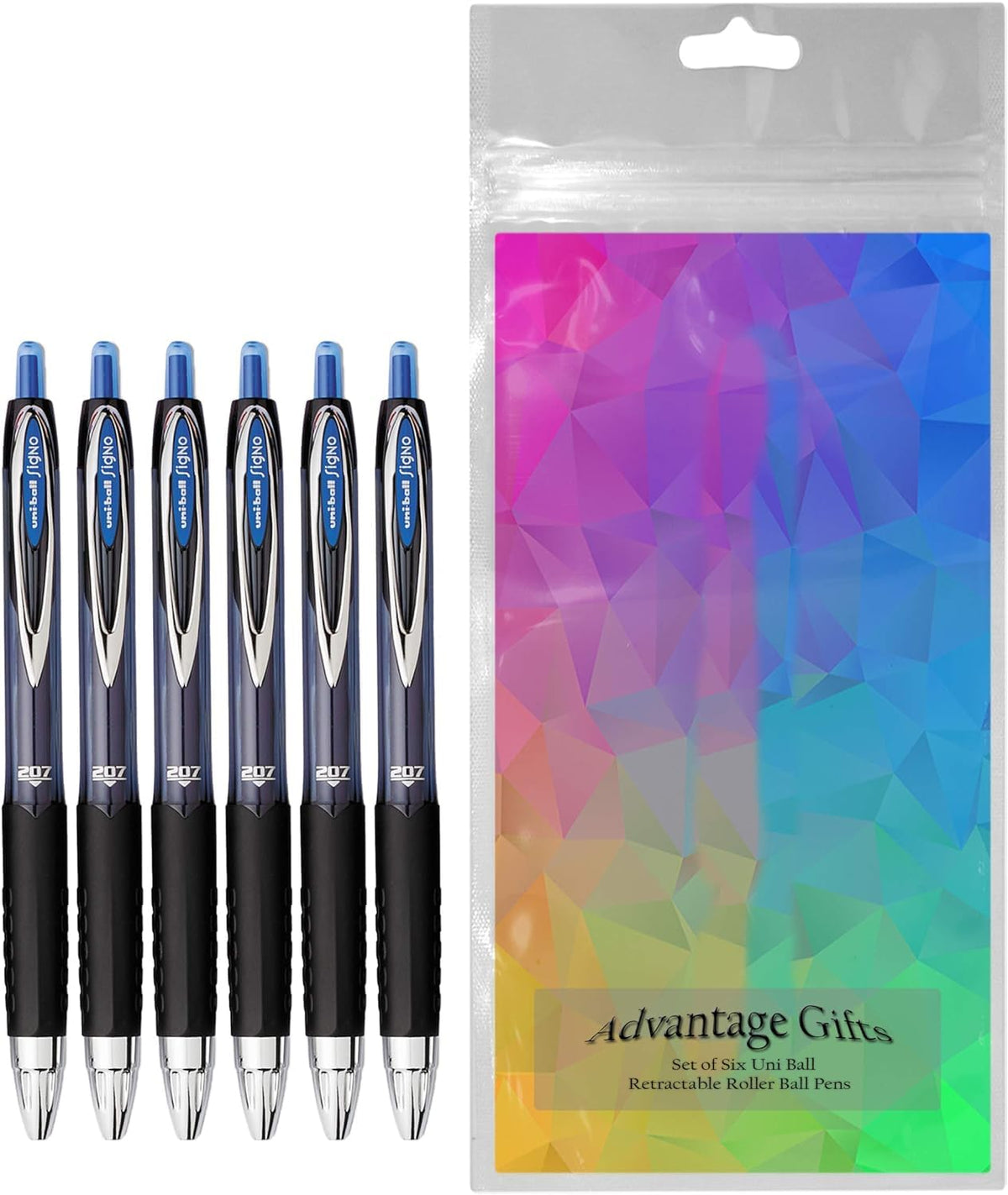 Advantage Gifts Signo 207 Roller Ball Retractable Gel Pens, Medium Point (0.7mm), Blue Ink, 6 Count,