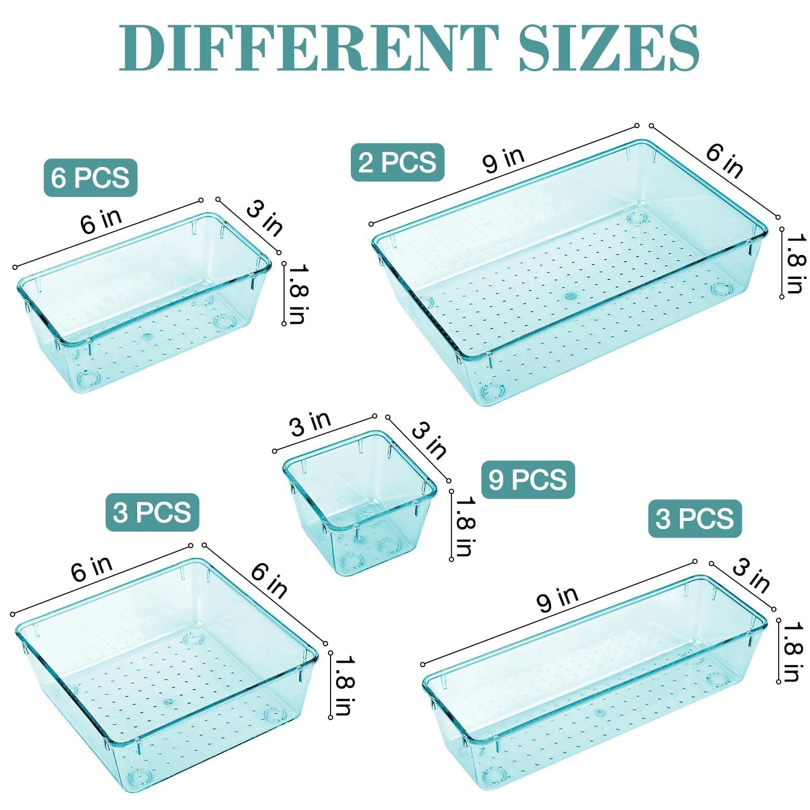 23 PCS Drawer Organizer Set, 5 Size Bathroom and kitchen organizer Trays