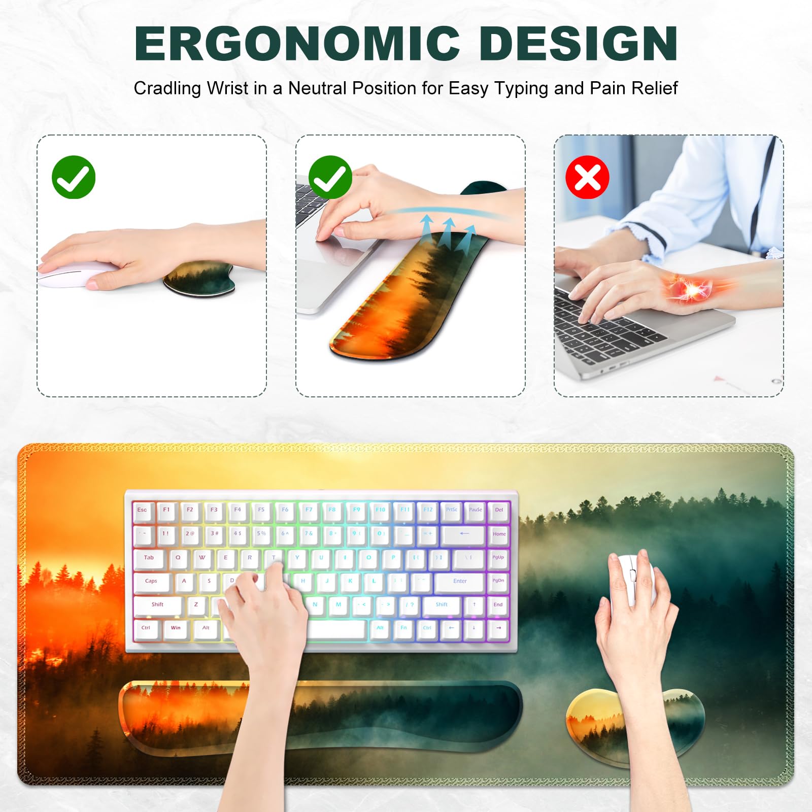 Lauspuck Keyboard Mouse Pad Set, Extended Gaming Mouse Pad +Keyboard Wrist Support +Mouse Wrist