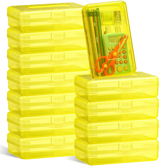 Leelosp 12 Pack Pencil Boxes Bulk, Large Plastic Case,Yellow