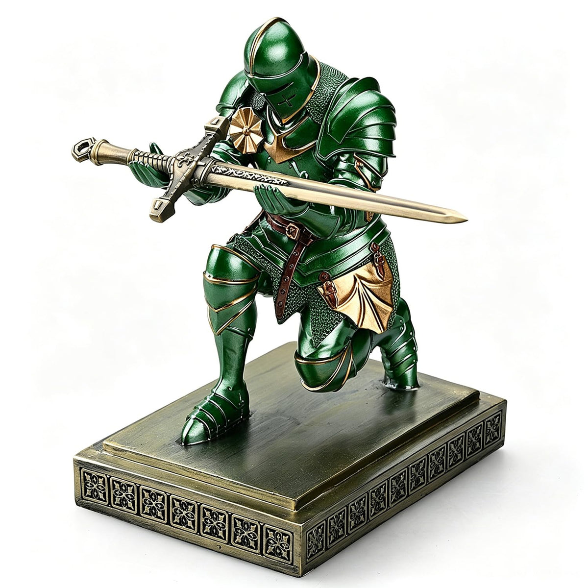 Medieval Warrior Knight Pen Holder Fun Desk Accessories Paperweight Green