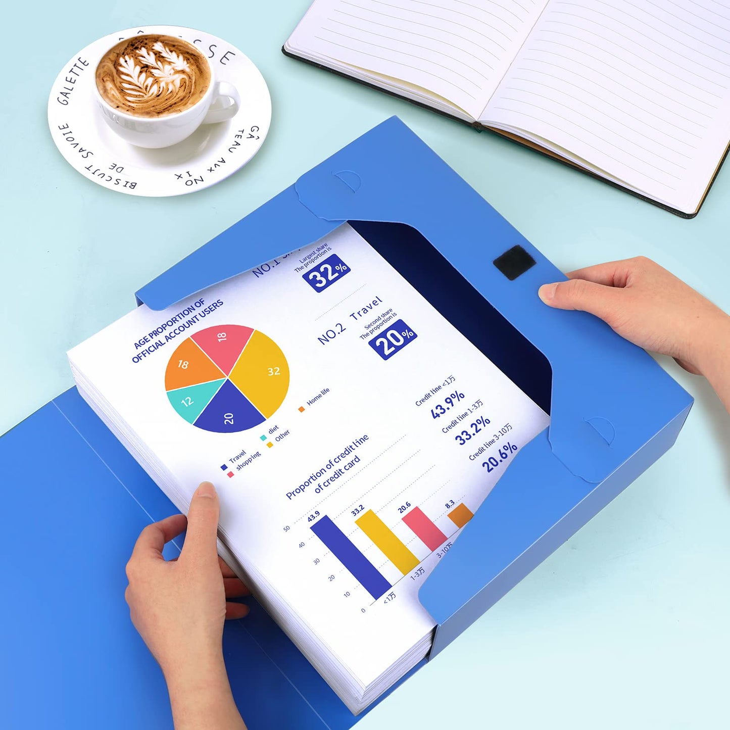 HUA JIE 4 Pack A4 Storage File Boxes Plastic Archives Cases with Lid,Blue