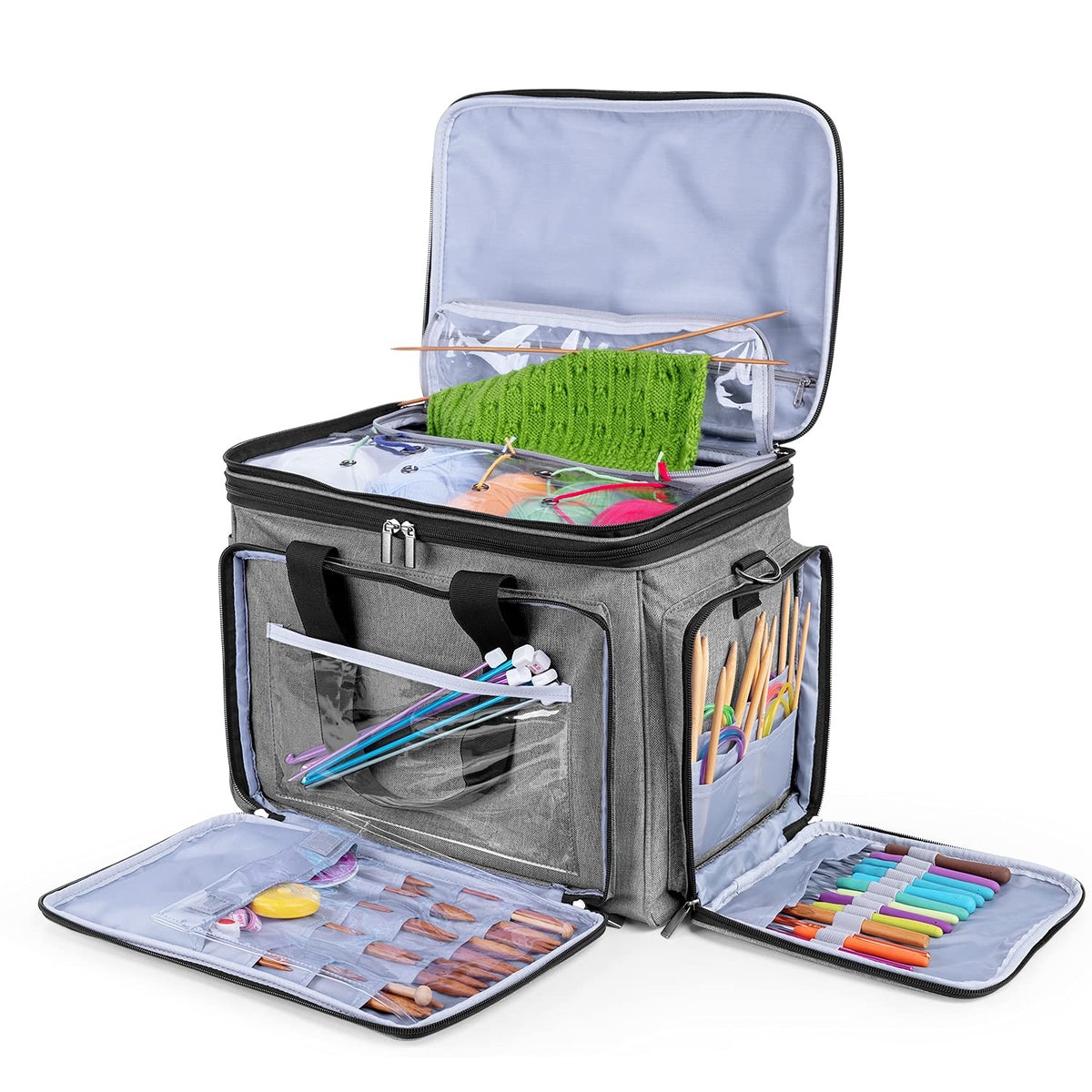 LUXJA Portable Yarn Knitting Storage Tote Bag,Gray
