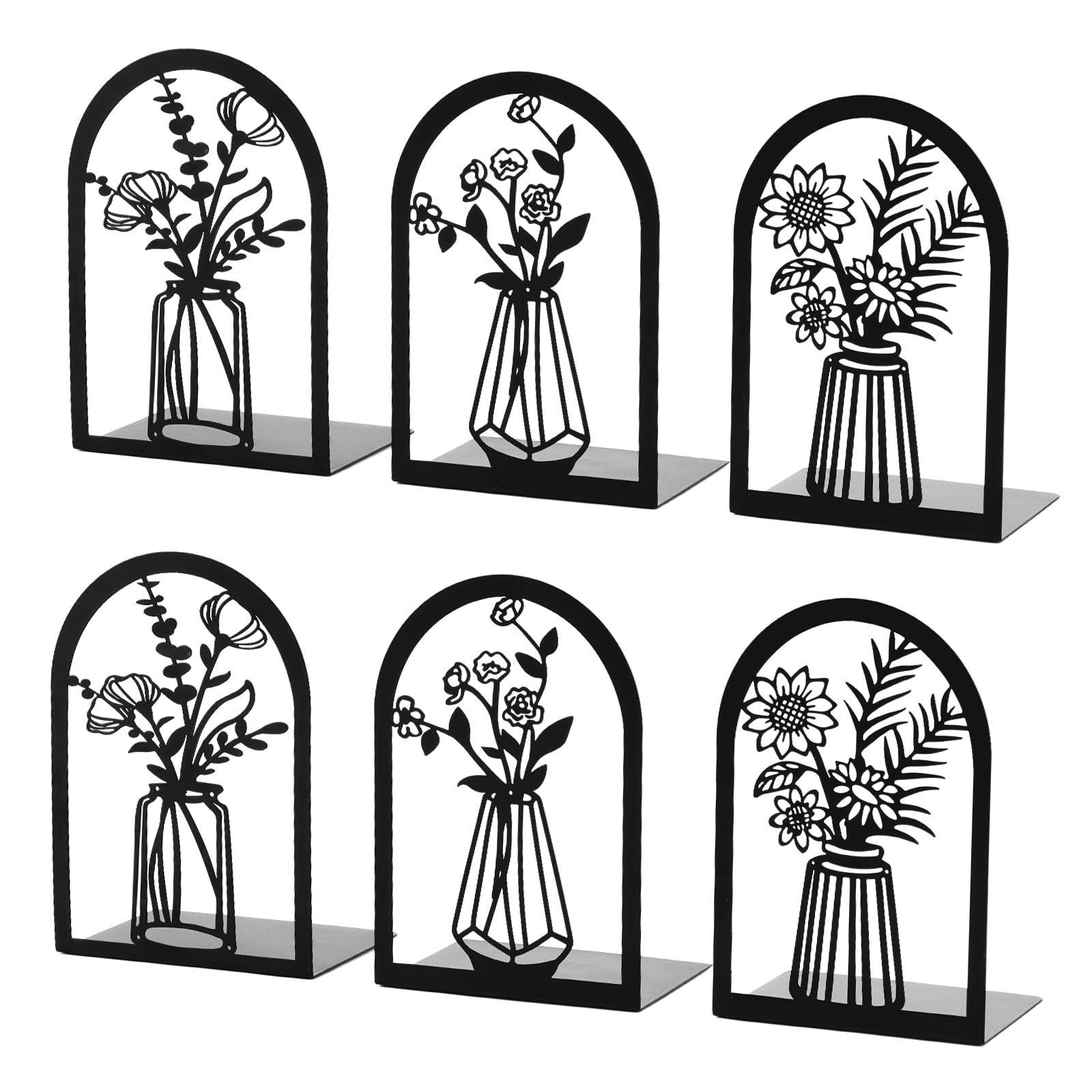 Bondream 3 Pair Metal Bookends,Decorative Book Ends for Shelves,Non-Slip Book Stopper for Heavy