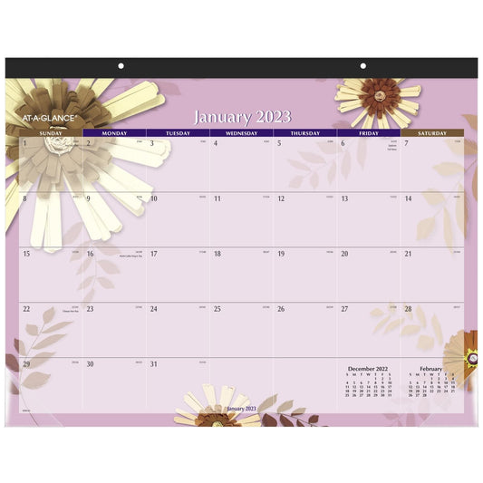 AT-A-GLANCE 2023 Desk Calendar, Desk Pad, 21-3/4" x 17", Standard, Monthly, Paper Flowers (5035)