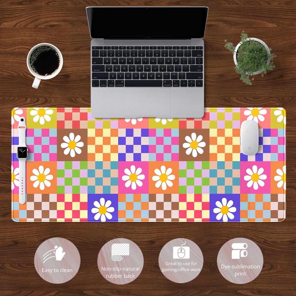 Pink Desk Mat Trendy Checkered Aesthetic Desk Pad Computer Large Mouse Pad Aesthetic Desk
