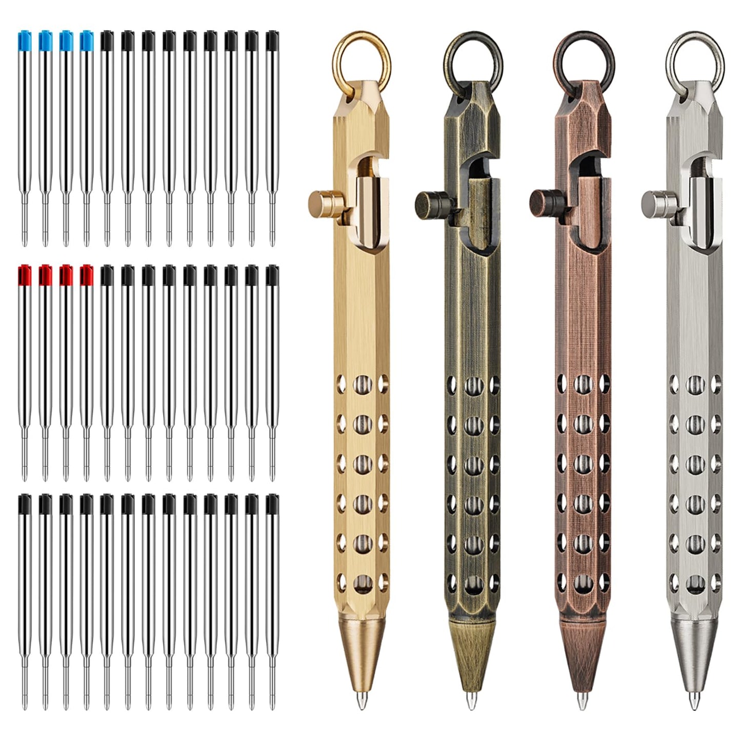 Origin-Joy 4 Pack Bolt Action Pen Set, Six Edge Solid Brass EDC Pocket Tactical Pen With 40