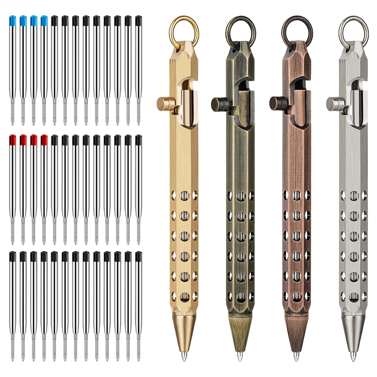 Origin-Joy 4 Pack Bolt Action Pen Set, Six Edge Solid Brass EDC Pocket Tactical Pen With 40