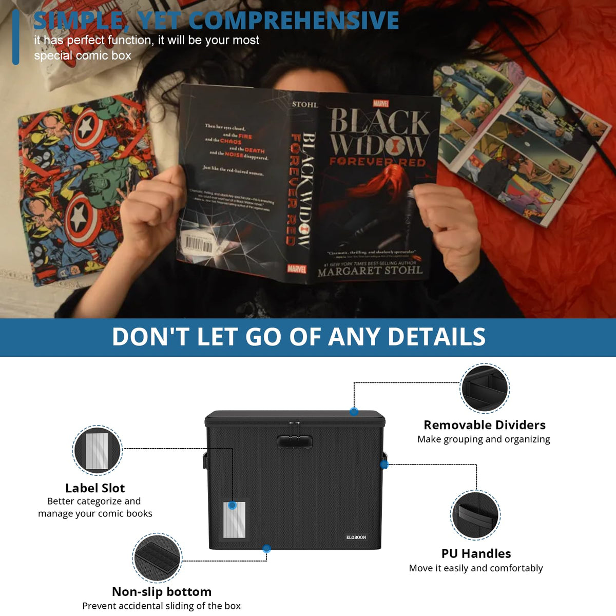 ELOBOON Fireproof Graded Comic Book Storage Box with Lock for 30 Comics