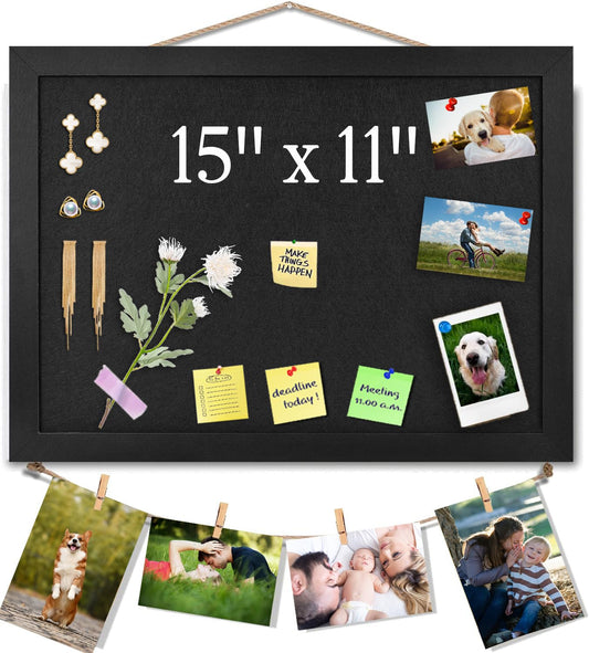 Black Bulletin Boards Cork Board with Felt, 15"x11" Small Display Pin Board Vision Board for Walls