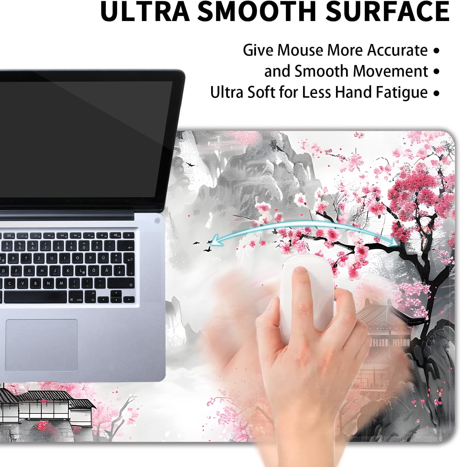 Japanese Cherry Blossom Large Mouse Pad,Gaming Keyboard Desk Pad,Extended Mouse Mat Non-Slip Rubber