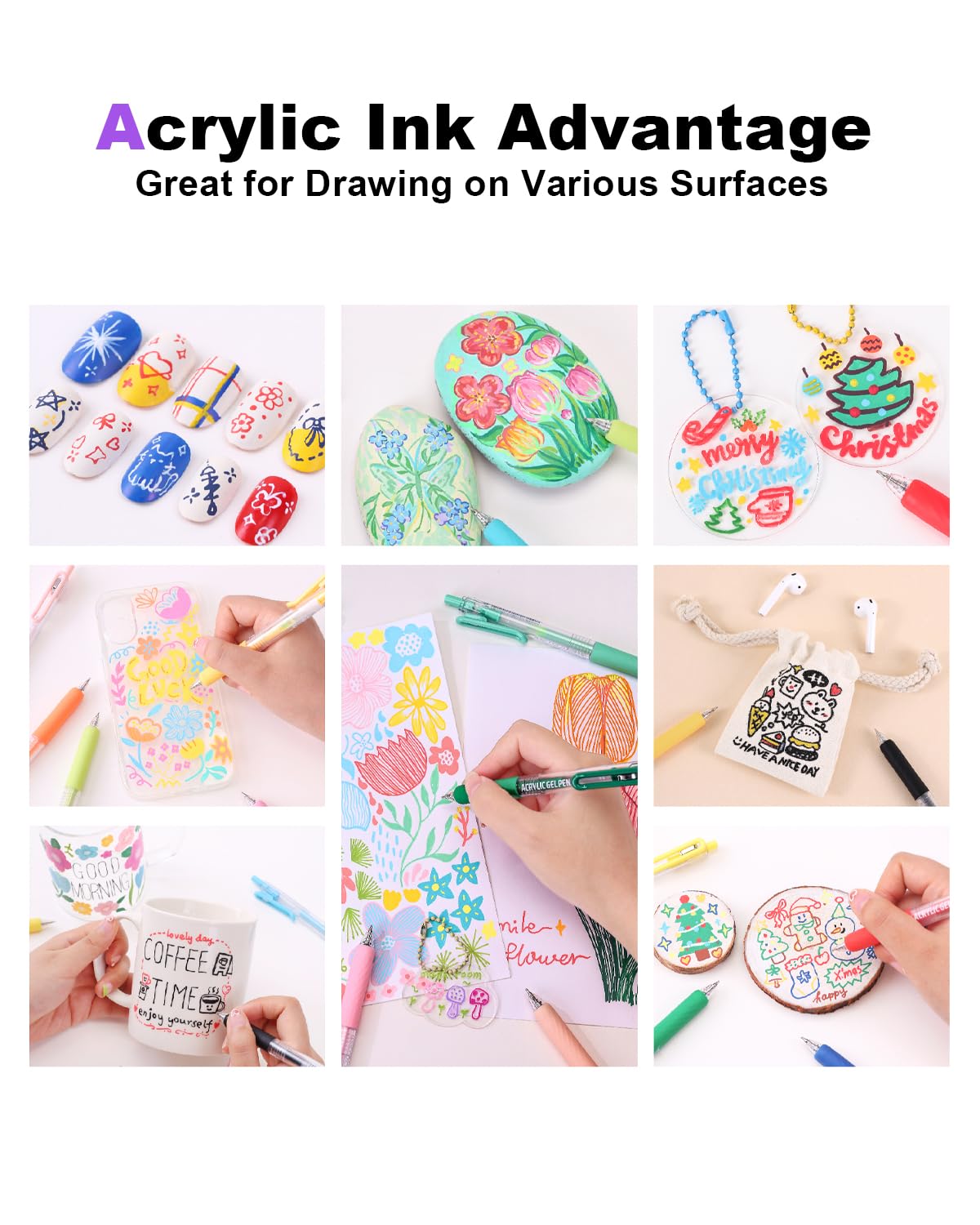 Xipan Acrylic Gel Pens for Coloring, 36 Colors Retractable Colored Pens