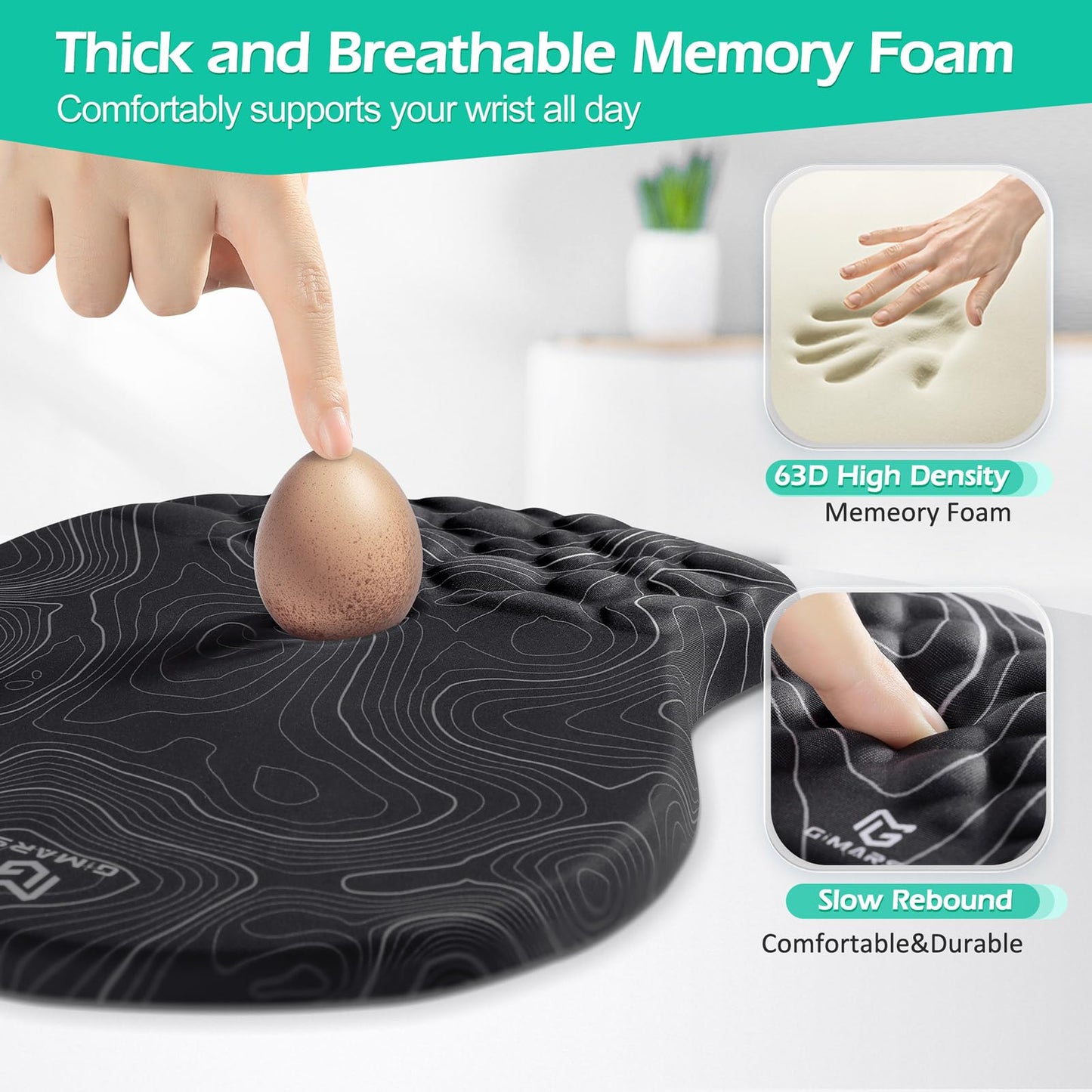 Gimars Upgrade Ergonomic Mouse Pad Wrist Rest with Memory Foam Massage Bump, Enlarge [ 30% Larger