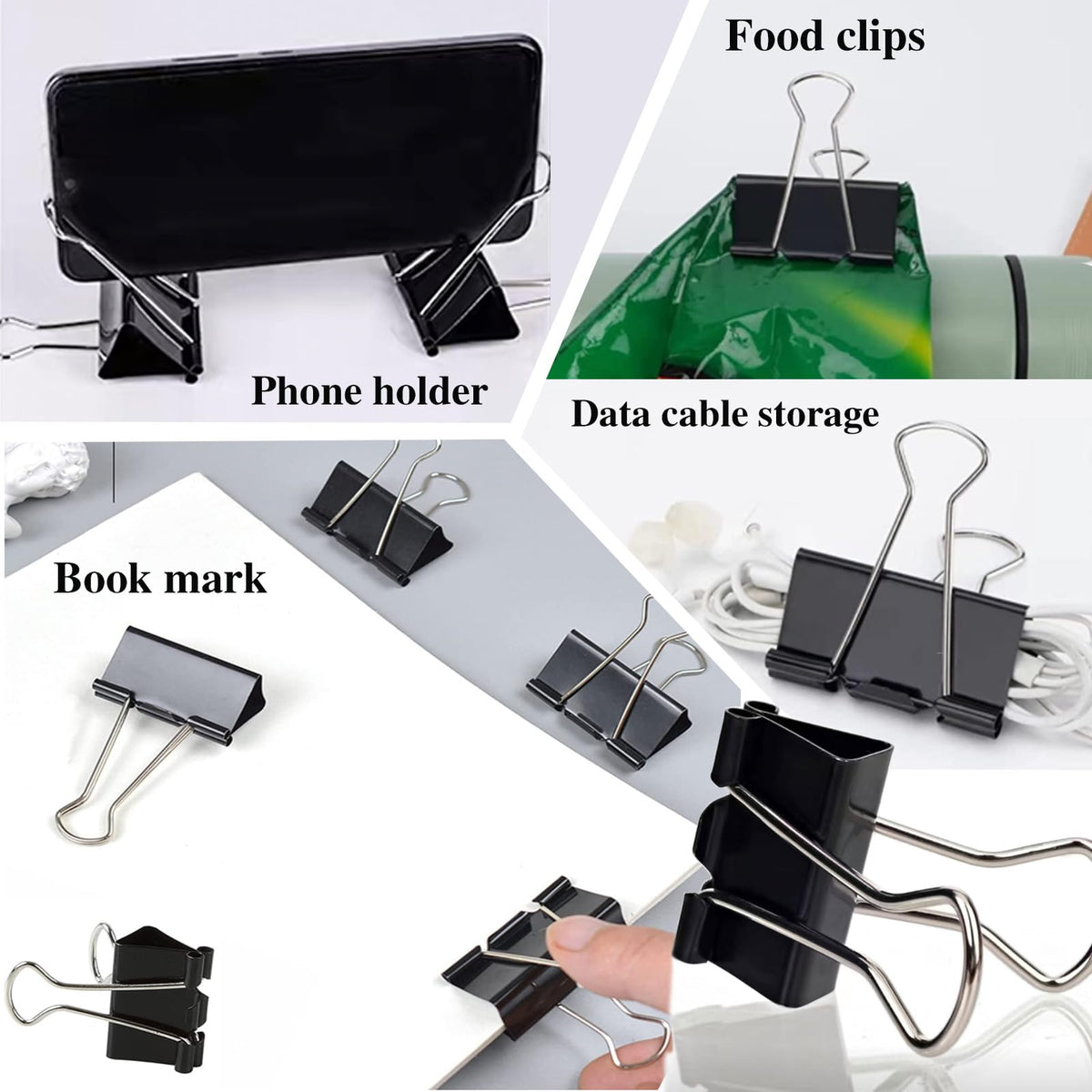 208 Pack Binder Clips Paper Clamps Assorted Size (Black) with Box, Jumbo, Large, Medium, Small