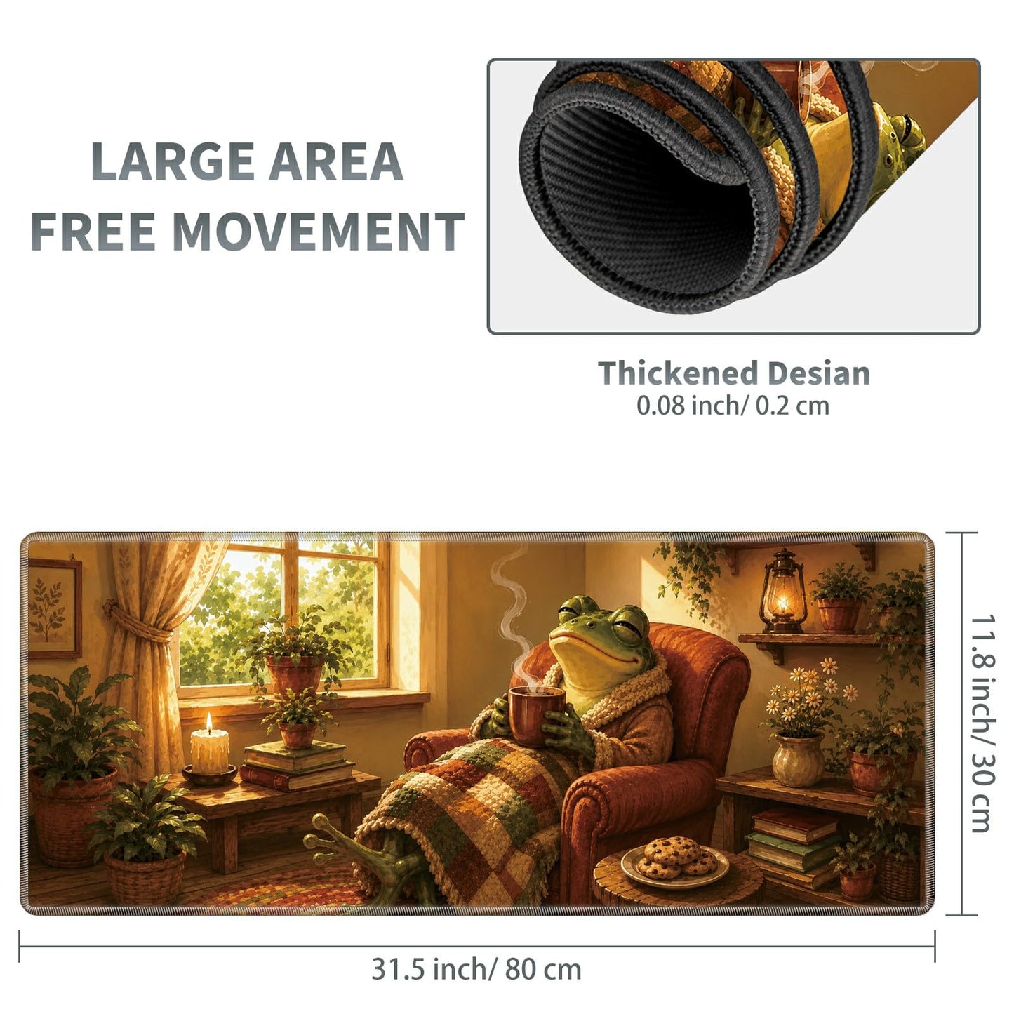 Cozy Armchair Frog Large Mouse Pad, 31.5 x 11.8 in Extended Desk Mat