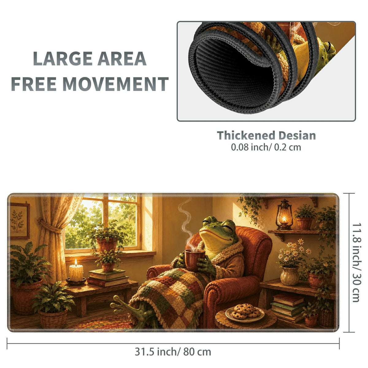 Cozy Armchair Frog Large Mouse Pad, 31.5 x 11.8 in Extended Desk Mat