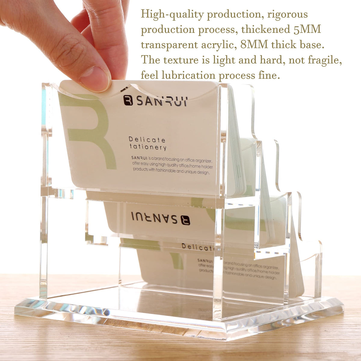 YUXUN Business Card Holder Display for Desk, Clear Acrylic Cards Organizer 3 Tier 3 Slots, Business