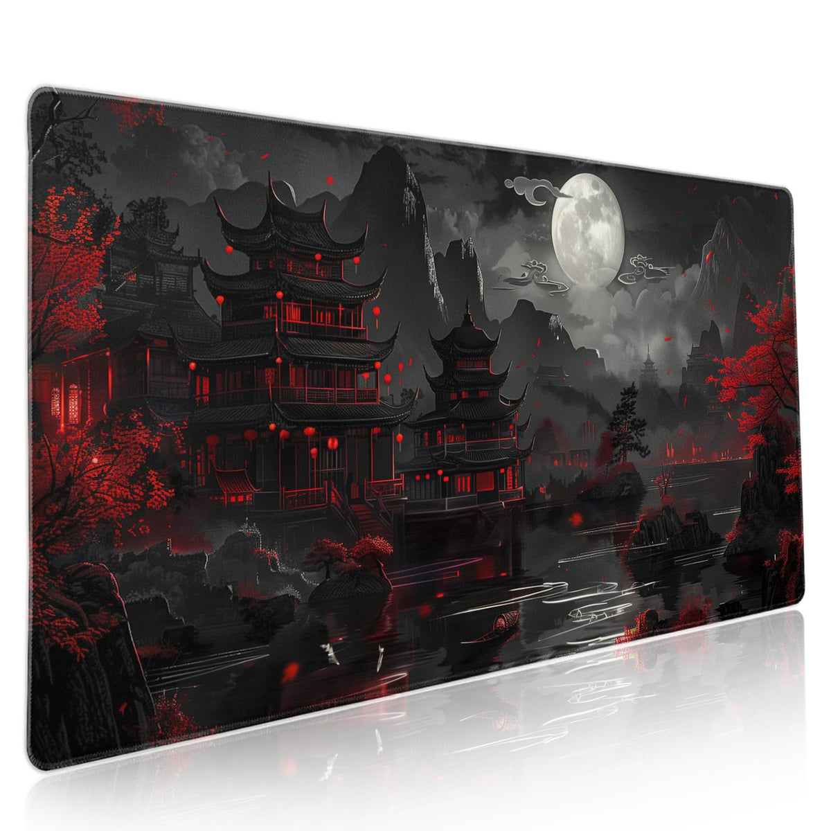 Full Moon Night Gaming Mouse Pad XXL Black Red Mountain Japanese Extended Large Mat Mousepad Desk